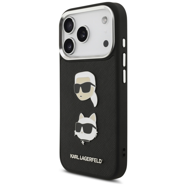 Etui Karl Lagerfeld FW Grained Karl &    Choupette Heads Pins & Logo do iPhone 17 Pro czarny