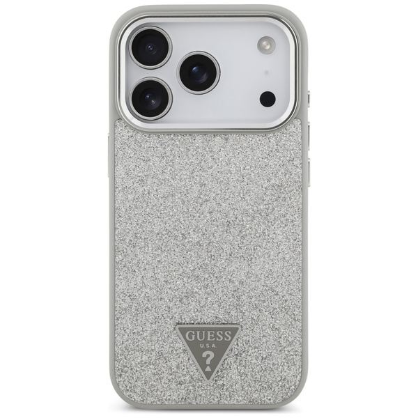 Etui Guess Glitter Triangle Logo MagSafe do iPhone 17 Pro srebrny