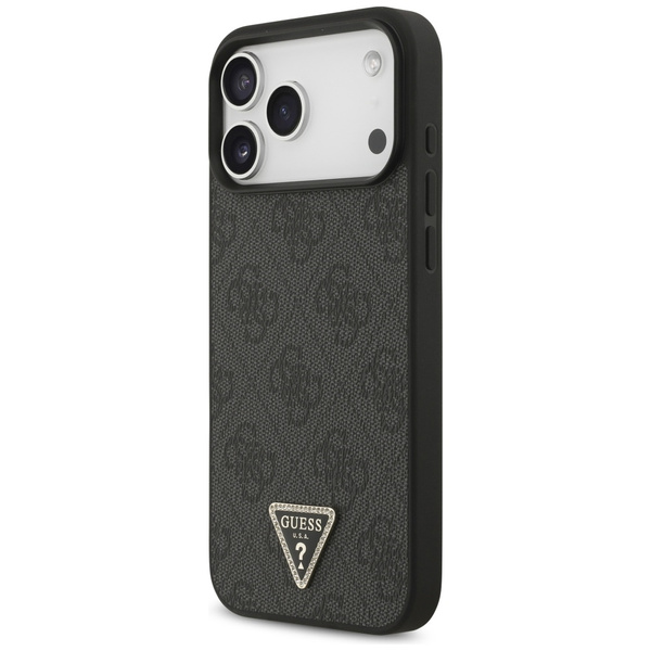 Etui Guess Leather 4G Triangle Strass    MagSafe do iPhone 17 Pro Max czarny