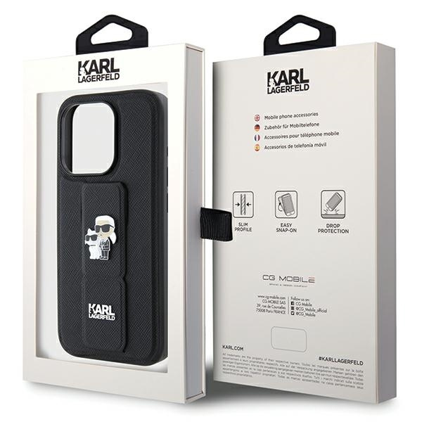 Etui Karl Lagerfeld Gripstand Saffiano Karl&Choupette Pins na iPhone 13 Pro / 13 - czarne