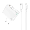 JELLICO ładowarka sieciowa C118 GaN PD 100W 2xUSB-C + 1xUSB QC3.0 + kabel USB-C - Lightning Biały