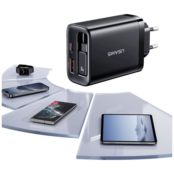 Ładowarka sieciowa USAMS Xiang Series    CC296 30W 1xUSB-C 1xUSB-A + kabel USB-C czarny