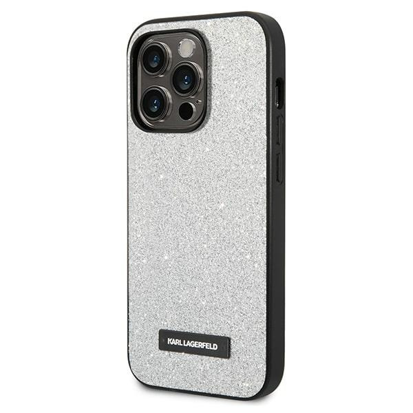 KARL LAGERFELD KLHCP14LG2ELS IPHONE 14 PRO 6,1" HARDCASE SREBRNY/SILVER GLITTER PLAQUE LOGO