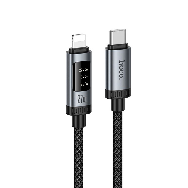 Kabel z wyświetlaczem USB C do Lightning Hoco PD 27W 1,2 m U148 czarny