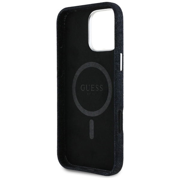 Etui Guess Denim Triangle Logo MagSafe   do iPhone 16 Pro Max czarny