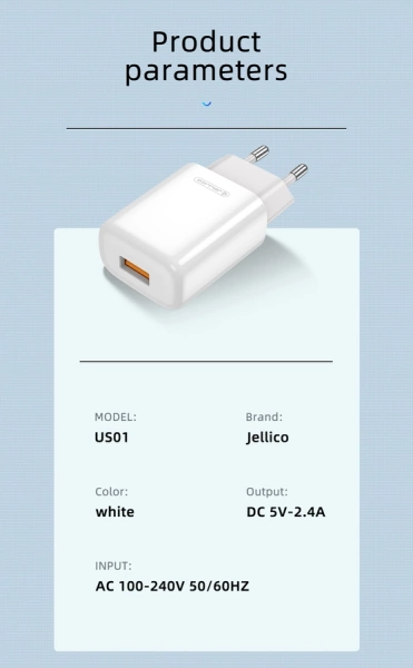 JELLICO wall charger EU01 2.4A 12W 1xUSB White