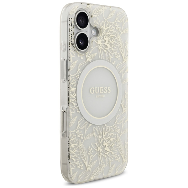 Etui Guess IML Flowers Electro Pearl Strap MagSafe do iPhone 17 biały
