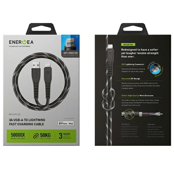 ENERGEA kabel Nyloflex USB - LightningCharge and Sync C89 MFI 1.5m czarny/black