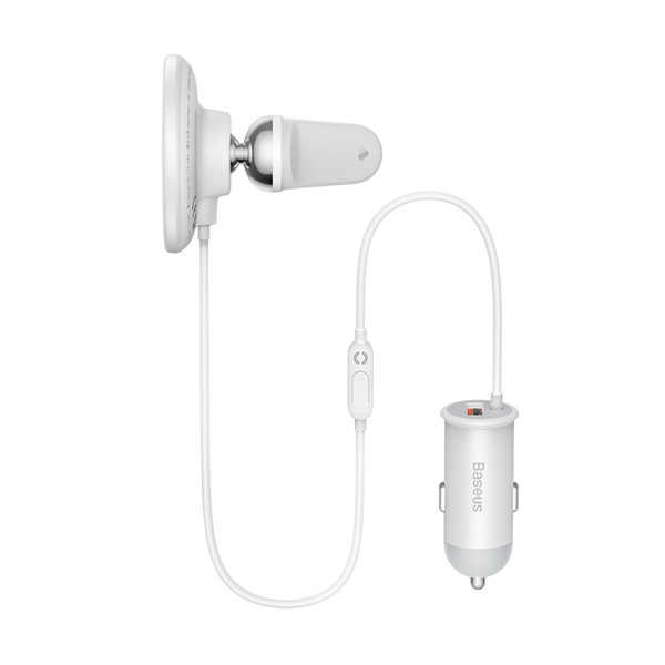 BASEUS WIRELESS CAR CHARGER WITH MAGSAFE 15W HOLDER FOR AIR VENT + USB-A 25W WHITE (CW01)
