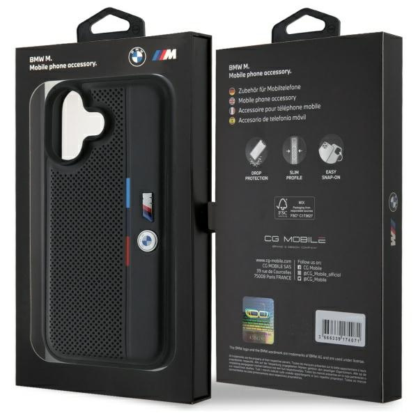 BMW BMHCP16S23PUPVK iPhone 16 6.1" czarny/black hardcase M Perforated Tricolor Detail Line
