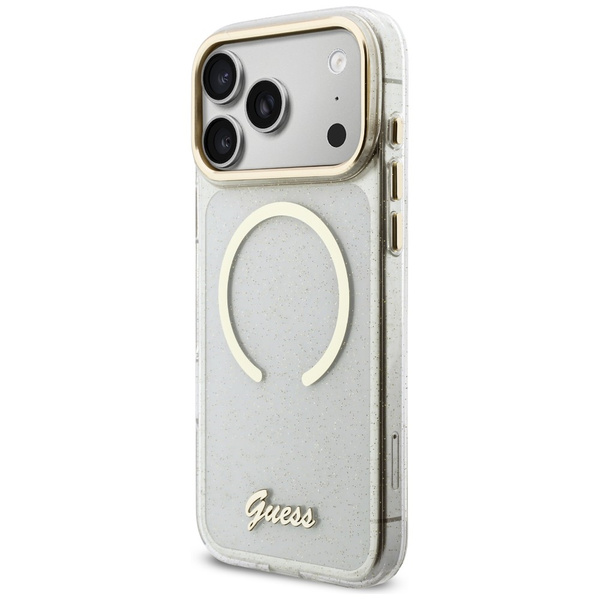 Etui Guess IML Glitters Script Strap     MagSafe do iPhone 17 Pro Max przezroczysty
