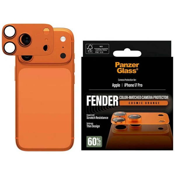 Szkło hartowane na obiektyw PanzerGlass Fender Camera Protector do iPhone 17 Pro pomarańczowy