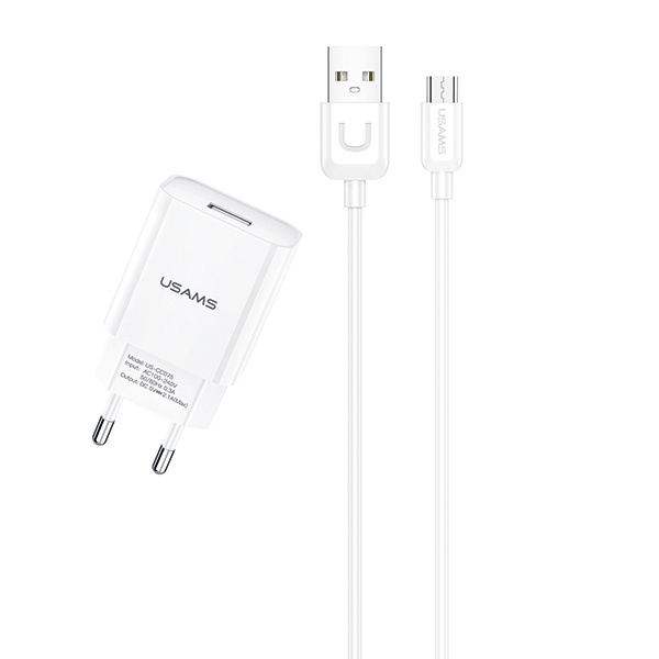 USAMS Ład. siec. 1xUSB T21 micro USB biały/white 2,1A Fast Charging T21OCMC01