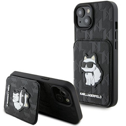 Etui Karl Lagerfeld Saffiano Cardslots and Stand Monogram Choupette do iPhone 15 - czarne