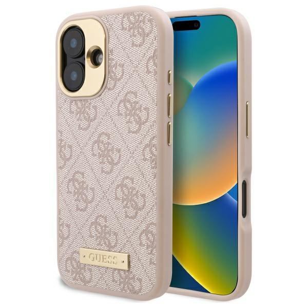 Guess GUHMP16SU4GPRP iPhone 16 6.1" różowy/pink hardcase 4G Logo Plate MagSafe