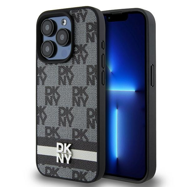 DKNY DKHCP15XPCPTSSK iPhone 15 Pro Max6.7" czarny/black hardcase Leather Checkered Mono Pattern & Printed Stripes