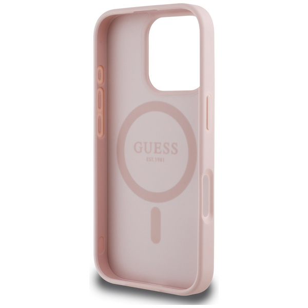 Etui Guess Grained Printed Flower        Pattern MagSafe do iPhone 16 Pro różowy
