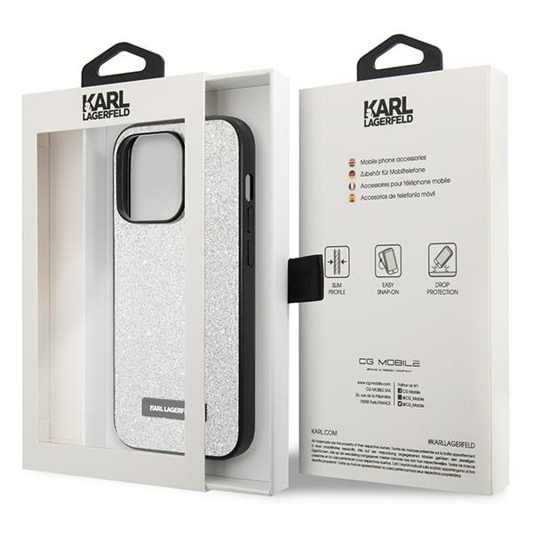 KARL LAGERFELD KLHCP14LG2ELS IPHONE 14 PRO 6,1" HARDCASE SREBRNY/SILVER GLITTER PLAQUE LOGO