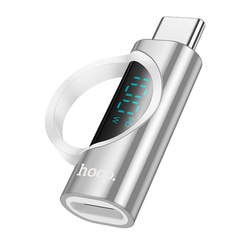 Adapter USB C do USB C Hoco 5A 100W z wyświetlaczem UA32 srebrny