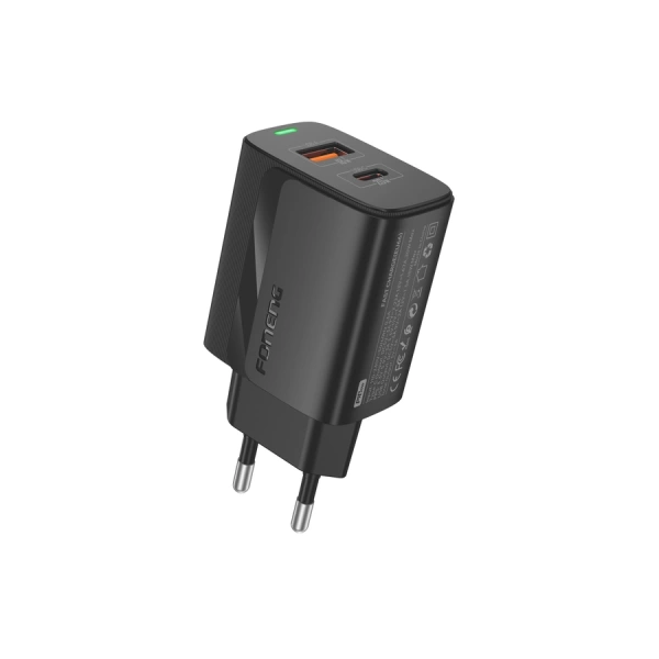 FONENG wall charger EU66 PD 20W 1xUSB-C + 1xUSB QC3.0 Black