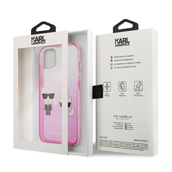 Etui Karl Lagerfeld Gradient Ikonik Karl&Choupette na iPhone 13 mini - różowe