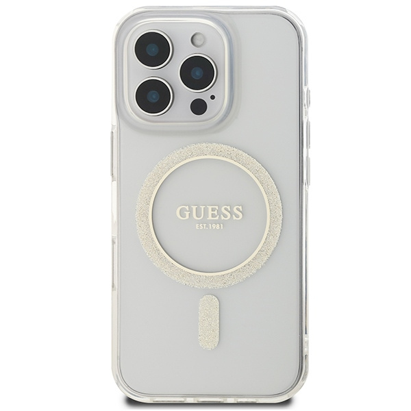 Guess GUHMP16XHFGERET iPhone 16 ProMax 6.9" przeźroczysty/transparent hardcase IML Glitter Circle MagSafe
