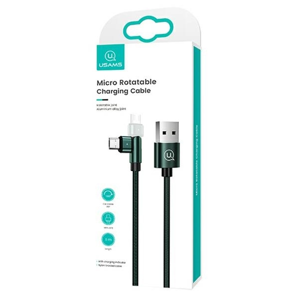 USAMS Kabel pleciony obrotowy U60 2A microUSB zielony/green 1m SJ478USB02 (US-SJ478)