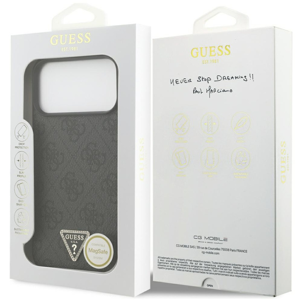 Etui Guess Leather 4G Triangle Strass    MagSafe do iPhone 17 Pro Max czarny