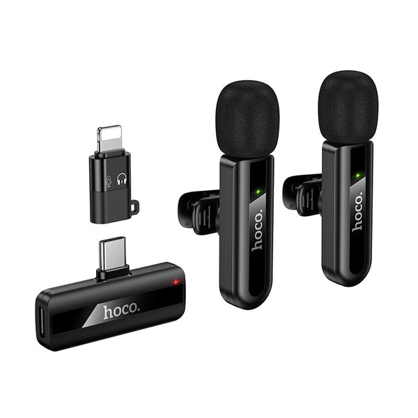 Mikrofon bezprzewodowy podwójny Lightning / USB C Hoco L20A czarny