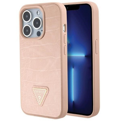 Guess GUHCP15LPCRTHCP iPhone 15 Pro 6.1" różowy/pink hardcase Croco Triangle Metal Logo