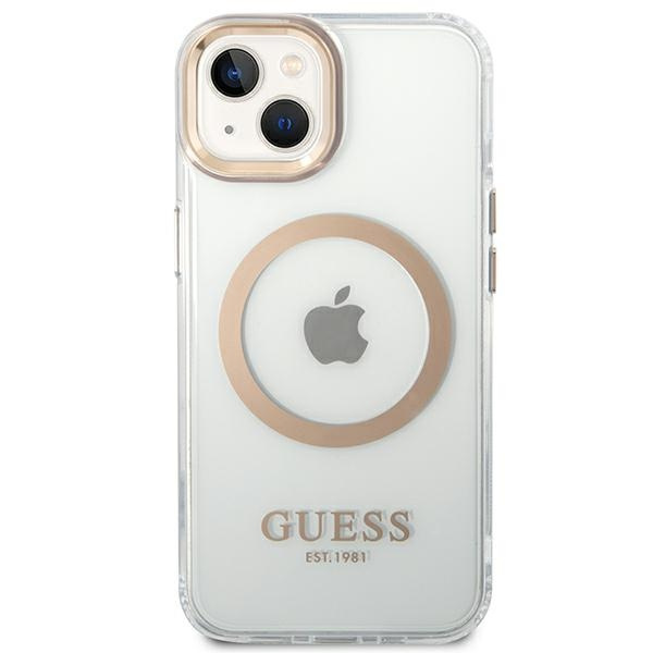 Guess GUHMP14SHTRMD iPhone 14 / 15 / 13 6.1" złoty/gold hard case Metal Outline Magsafe