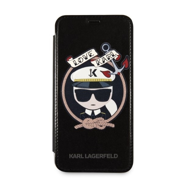 KARL LAGERFELD KLFLBKPXKSB IPHONE X/XS CZARNY/BLACK BOOKCASE SIGNATURE GLITTER