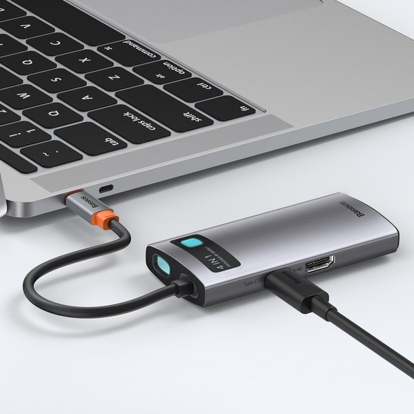 Baseus Metal Gleam 4in1 multifunctional HUB USB Type C - USB Type C Power Delivery 100 W / HDMI 4K 30 Hz / 1x USB 3.2 Gen 1 / 1x USB 2.0 (CAHUB-CY0G)