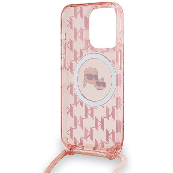 KARL LAGERFELD KLHMP15LHCKCKLCP IPHONE 15 PRO 6.1" PINK/PINK HARDCASE IML CROSSBODY MONOGRAM KARL & CHOUPETTE HEAD MAGSAFE
