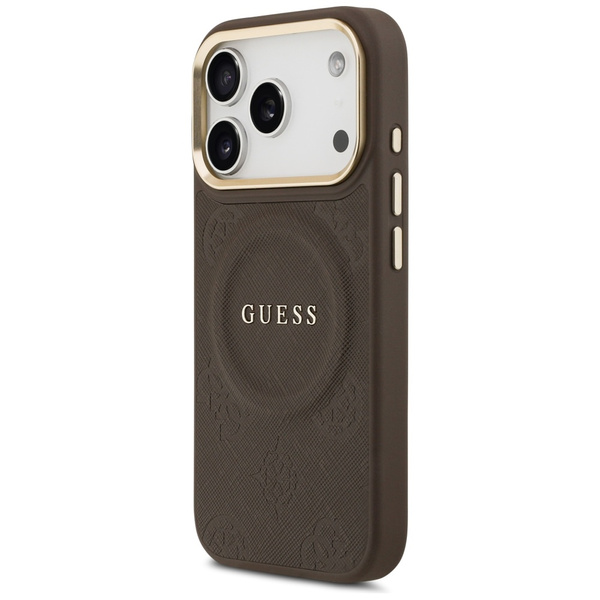 Etui Guess Peony Hot Stamp MagSafe do    iPhone 17 Pro brązowy