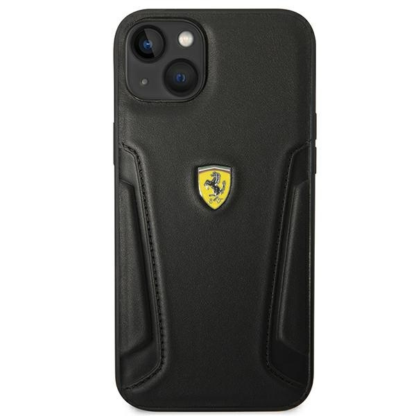 Etui Ferrari Leather Stamp Sides na iPhone 14 Plus - czarne