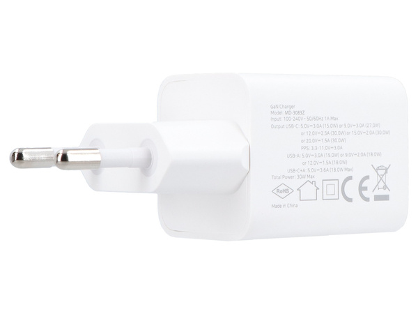 Ładowarka sieciowa GaN 30W USB-A USB-C QC PD Encore Energy MD-3083Z