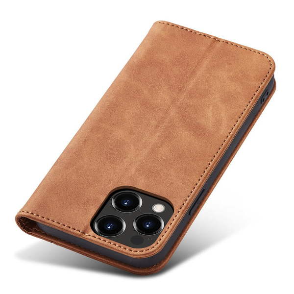 MAGNET FANCY CASE CASE FOR IPHONE 13 PRO COVER CARD WALLET CARD STAND BROWN