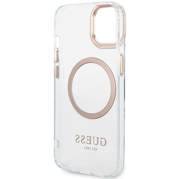 Guess GUHMP15MHTRMD iPhone 15 Plus/ 14 Plus 6.7" złoty/gold hard case Metal Outline Magsafe
