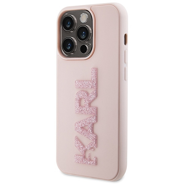 Karl Lagerfeld 3D Rubber Glitter Logo case for iPhone 15 Pro Max - pink