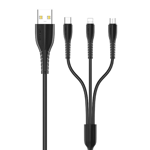 USAMS KABEL U69 3W1 1M CZARNY /BLACK (LIGHTNING/MICROUSB/USB-C) SJ508USB01 (US-SJ508)