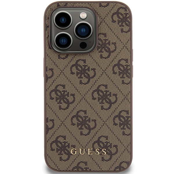 Guess GUHCP15LG4GFBR iPhone 15 Pro 6.1" brązowy/brown hard case 4G Metal Gold Logo