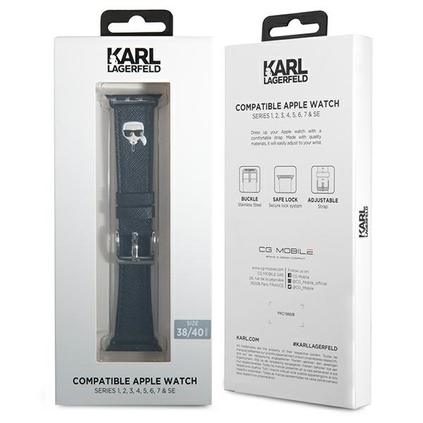 KARL LAGERFELD PASEK KLAWMOKHK APPLE WATCH 38/40/41MM CZARNY/BLACK STRAP SAFFIANO KARL HEADS