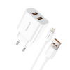 FONENG ładowarka sieciowa EU45 2.4A 12W 2xUSB + kabel Lightning Biały