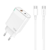 JELLICO ładowarka sieciowa C107 GaN PD 45W 1xUSB-C + 1xUSB QC3.0 + kabel USB-C - USB-C Biały