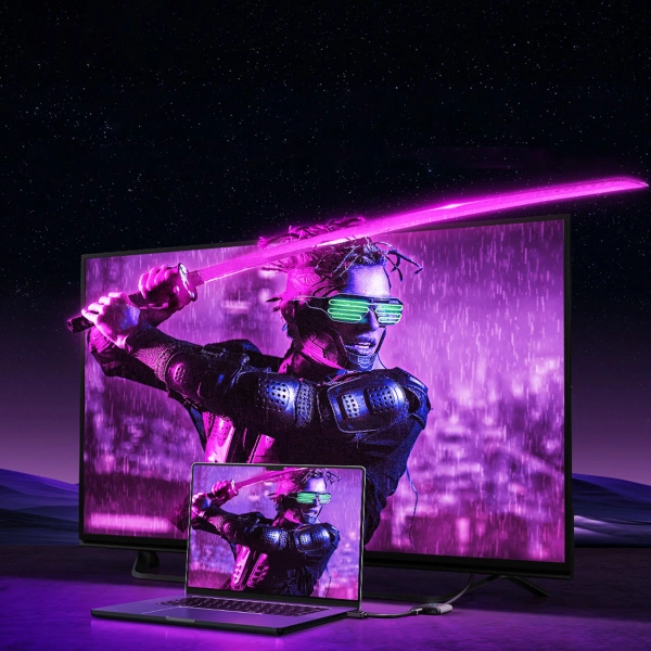 Baseus AirJoy 2in1 4K 60Hz bi-directional HDMI adapter with built-in 1m cable - black