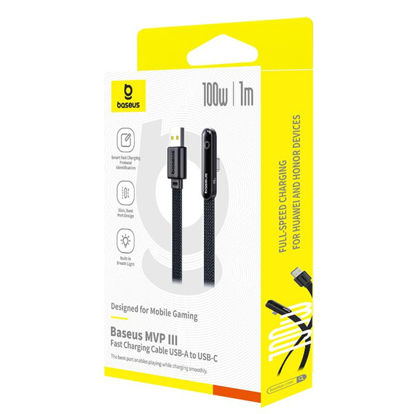 Baseus Kabel szybkiego ładowania MVP 3 USB-A do USB-C 100W 1m Czarny