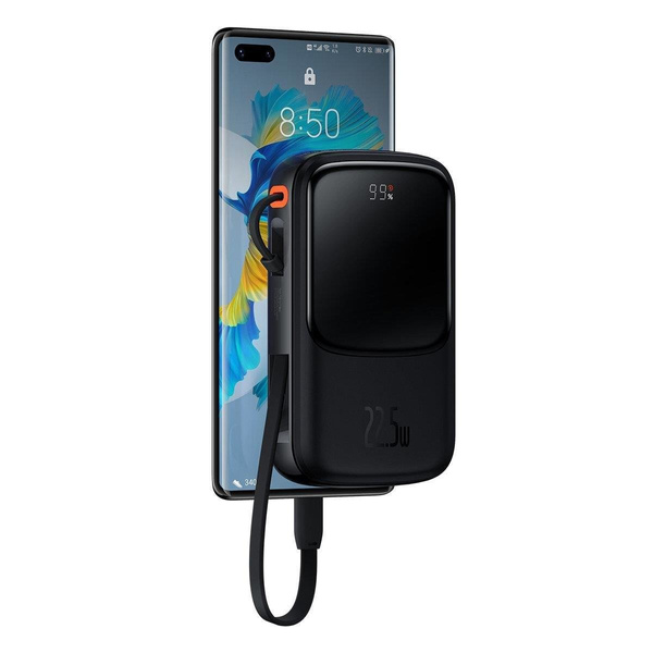 Baseus Qpow Digital Display powerbank with fast charging 10000mAh 22.5W QC/PD/SCP/FCP with built-in USB-C cable black