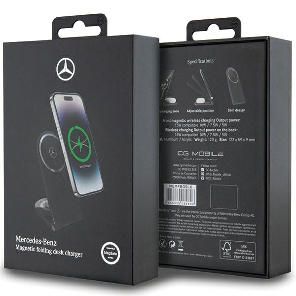Ładowarka indukcyjna Mercedes Silver Stars MagSafe składana 2w1 15W - czarna