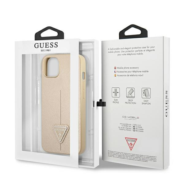 Guess GUHCP14SPSATLE iPhone 14 / 15 / 13 6.1" beżowy/beige hardcase SaffianoTriangle Logo
